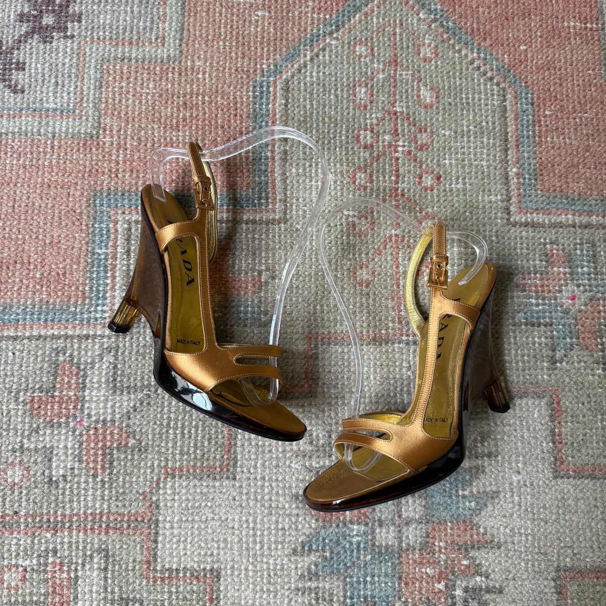 S/S1998 Prada Gold Lucite Wedges - US 7
