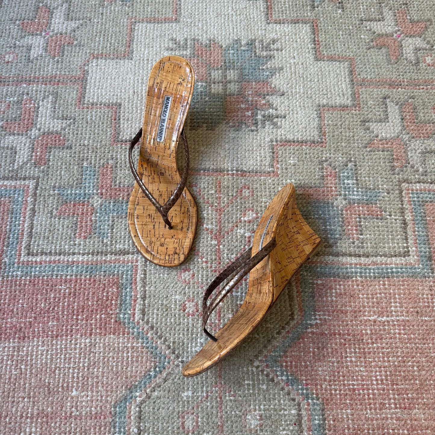 Y2K Manolo Blahnik Python Thong Wedge - US 8