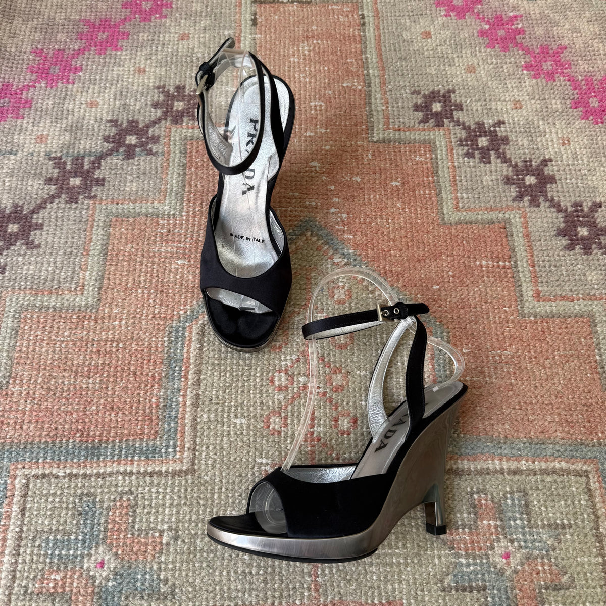 S/S1998 Prada Silver Lucite Wedges - US 6