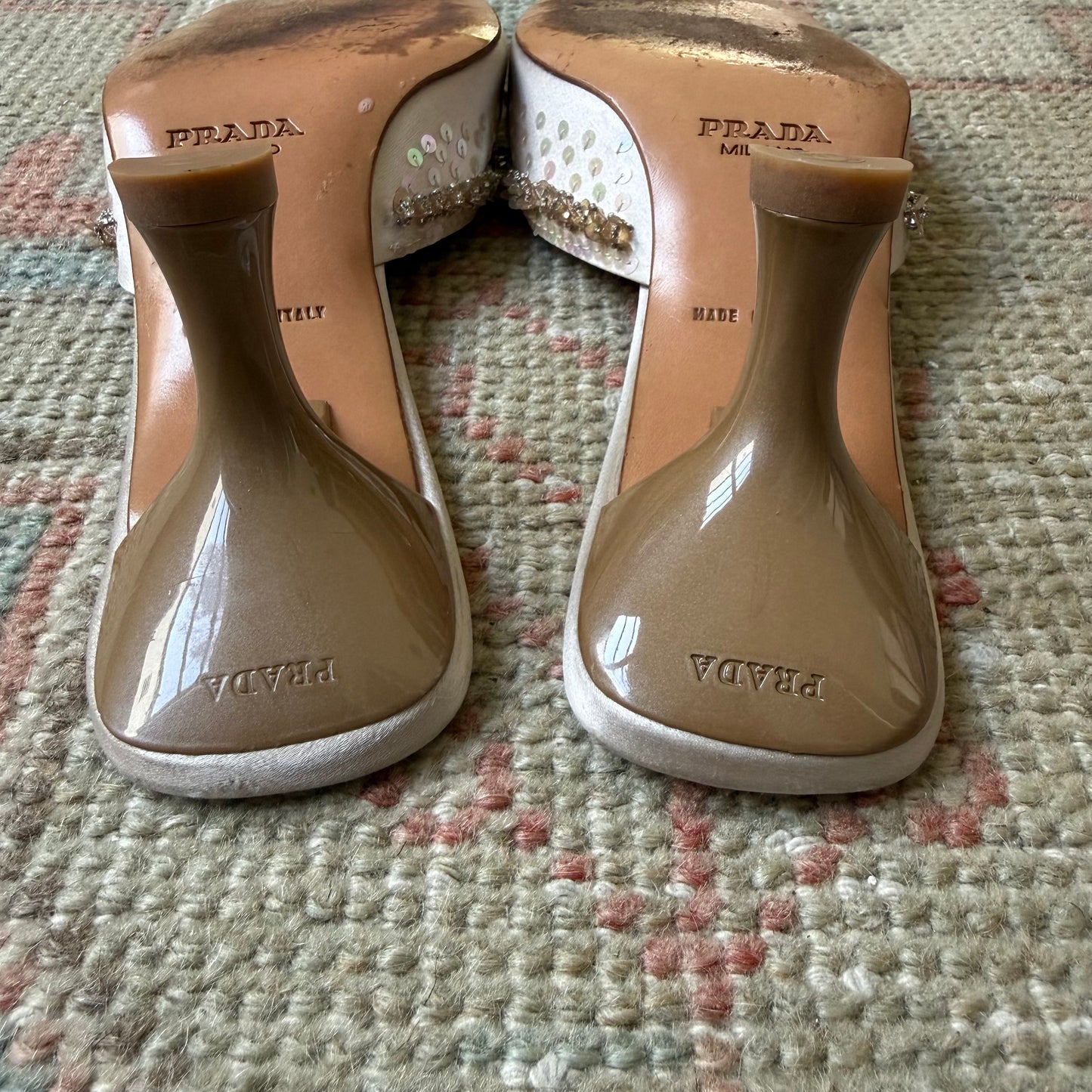 Spring 1999 Prada Silk Satin Sequin Mules - US 7.5