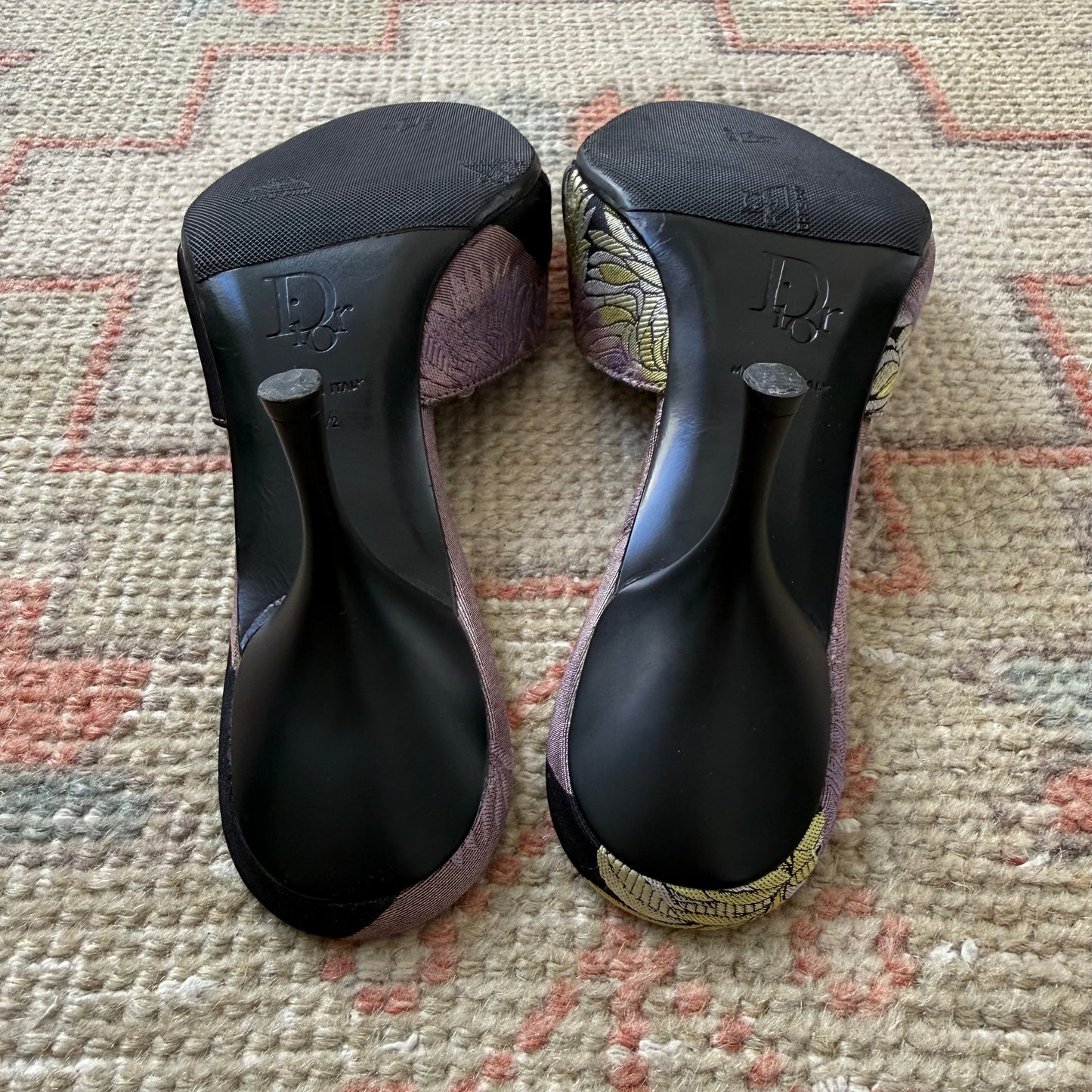 S/S2005 Galliano Dior Chrysanthemum Lock & Key Mules - US 7