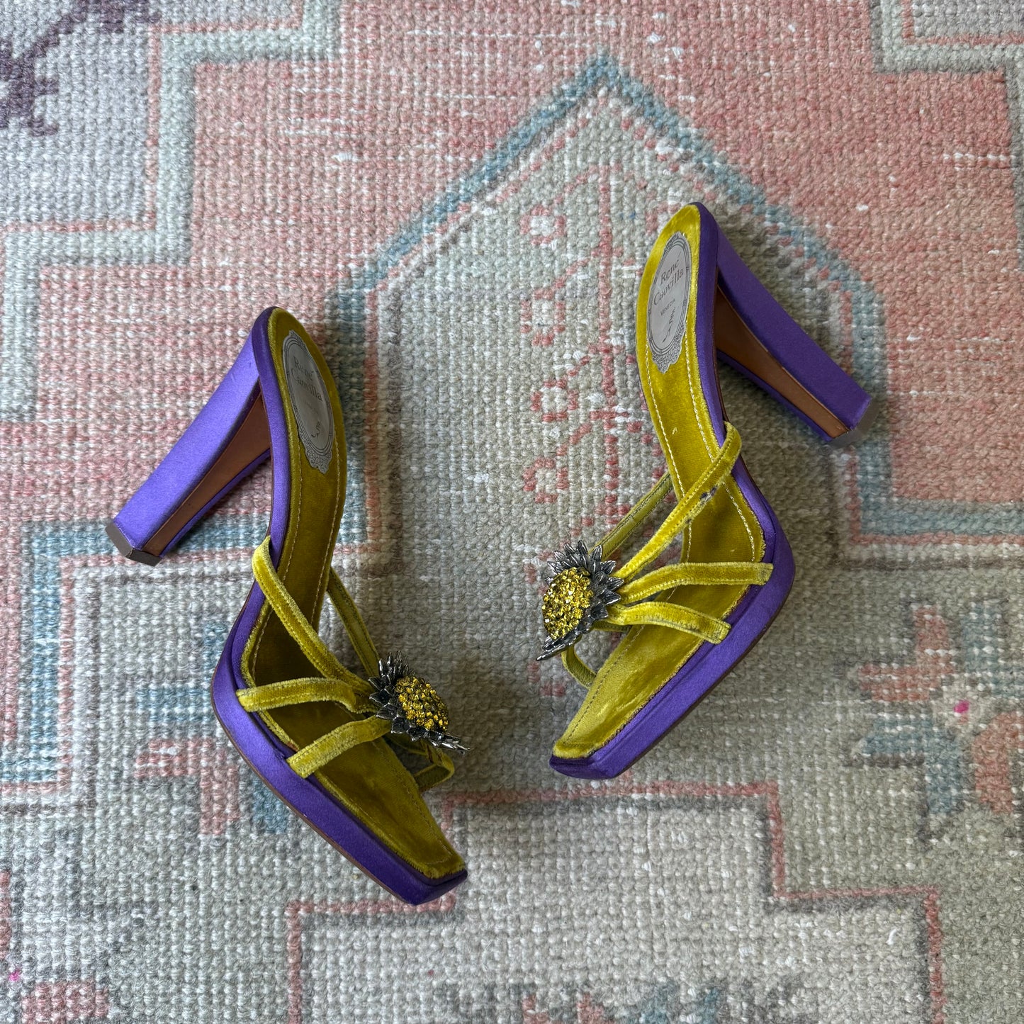 Y2K Sunflower Velvet René Caovilla Platforms - US 7.5