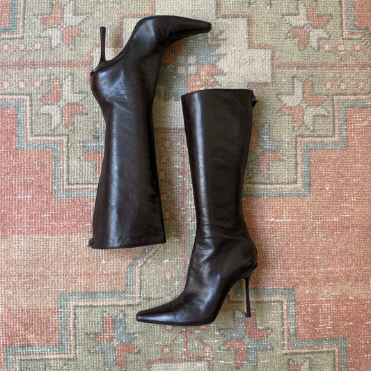 90s Jimmy Choo Kid Leather Chocolate Brown Boots - US 5.5-6