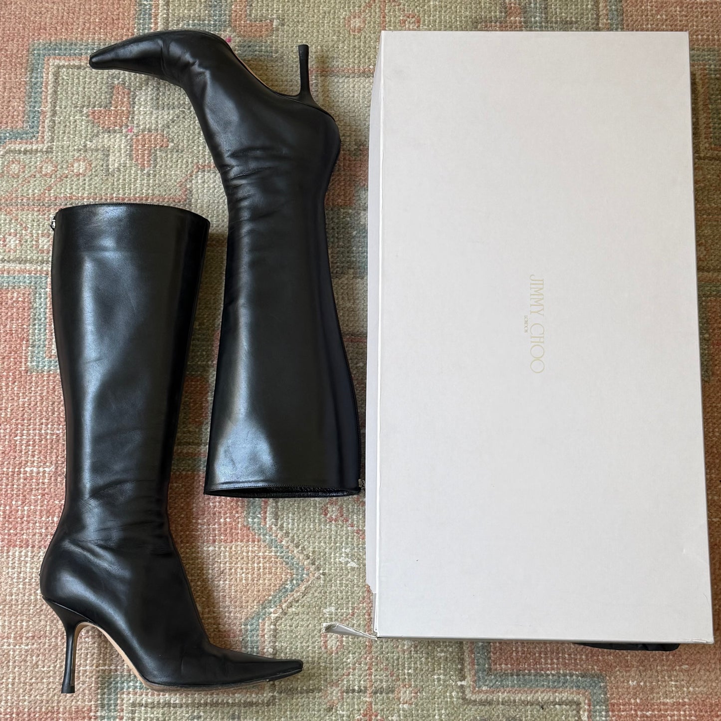 Jimmy Choo Black Leather Kid Boots - US 6