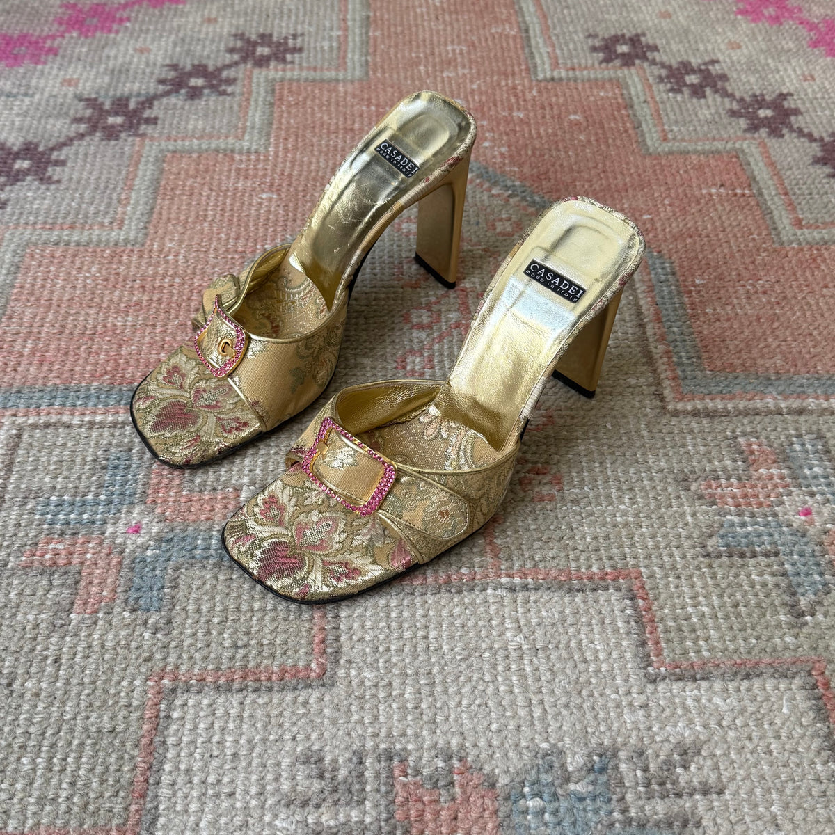 Y2K Gold Jacquard Casadei Mules - US 6.5
