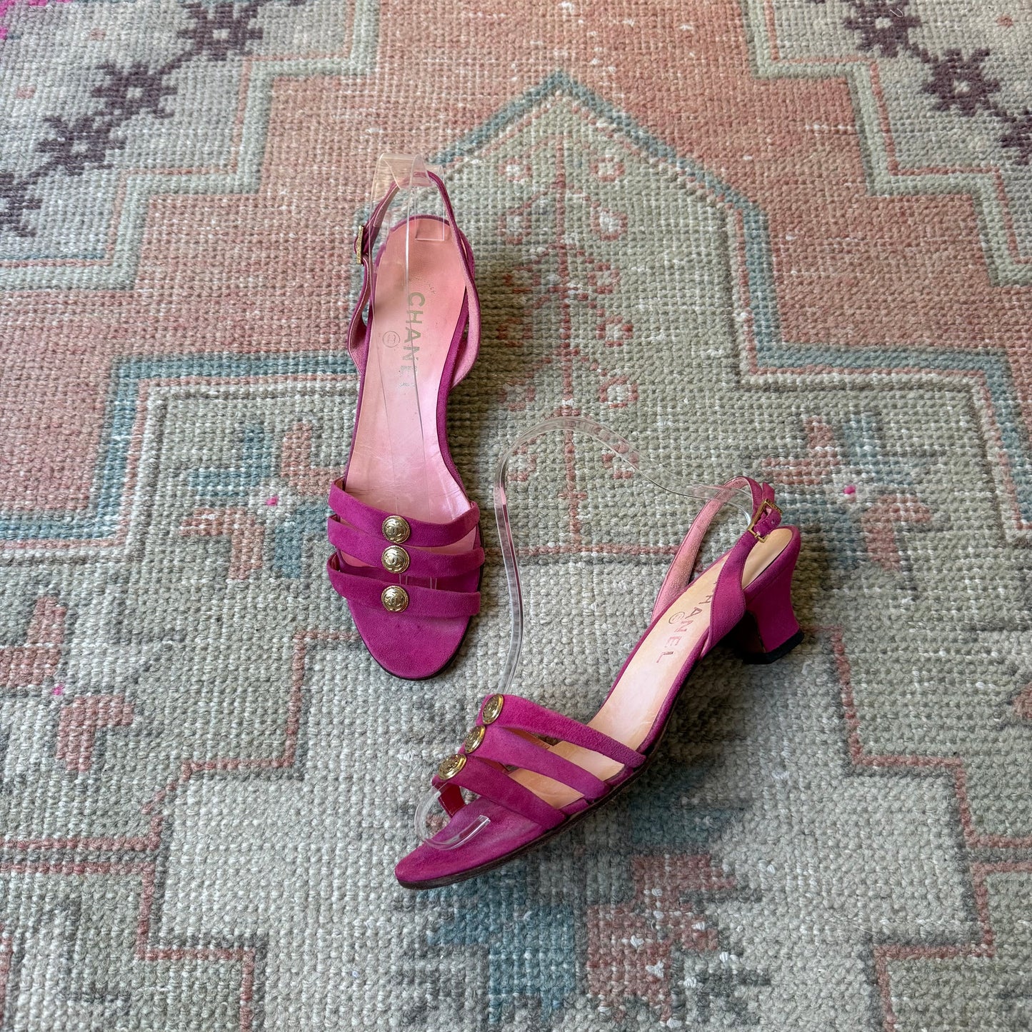 1995 Karl Lagerfeld Chanel Fuchsia Suede Slingback - US 7.5