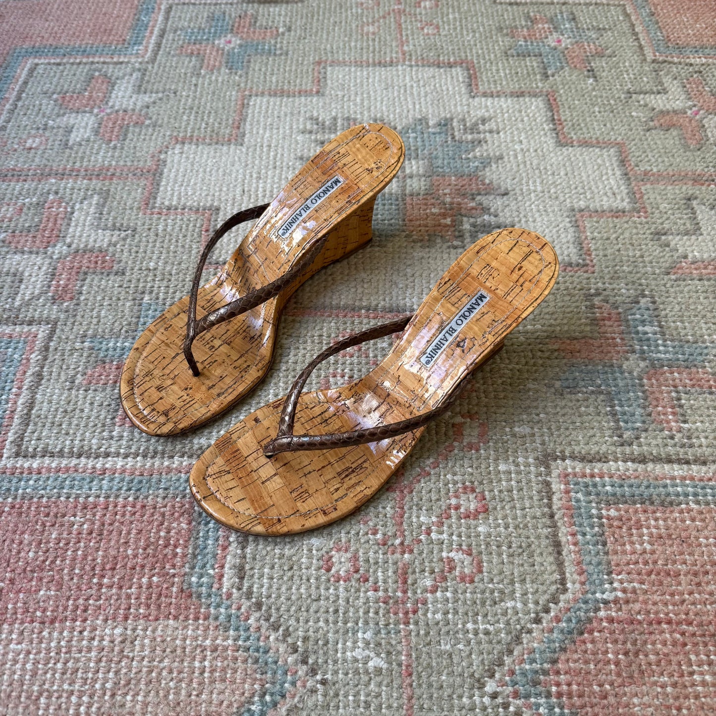 Y2K Manolo Blahnik Python Thong Wedge - US 8
