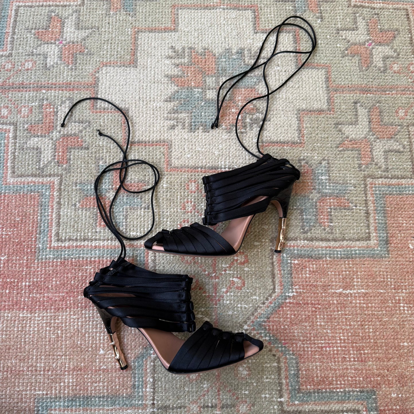 S/S2004 Tom Ford Gucci Satin Wrap Bamboo Heels - US 7.5