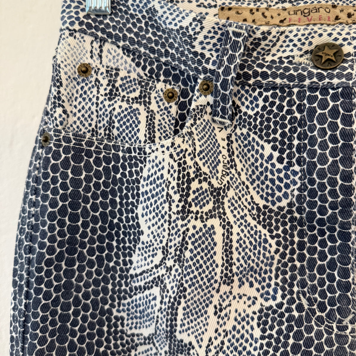 Y2K Ungaro Indigo and White Snake Print Jeans - SIZE 2