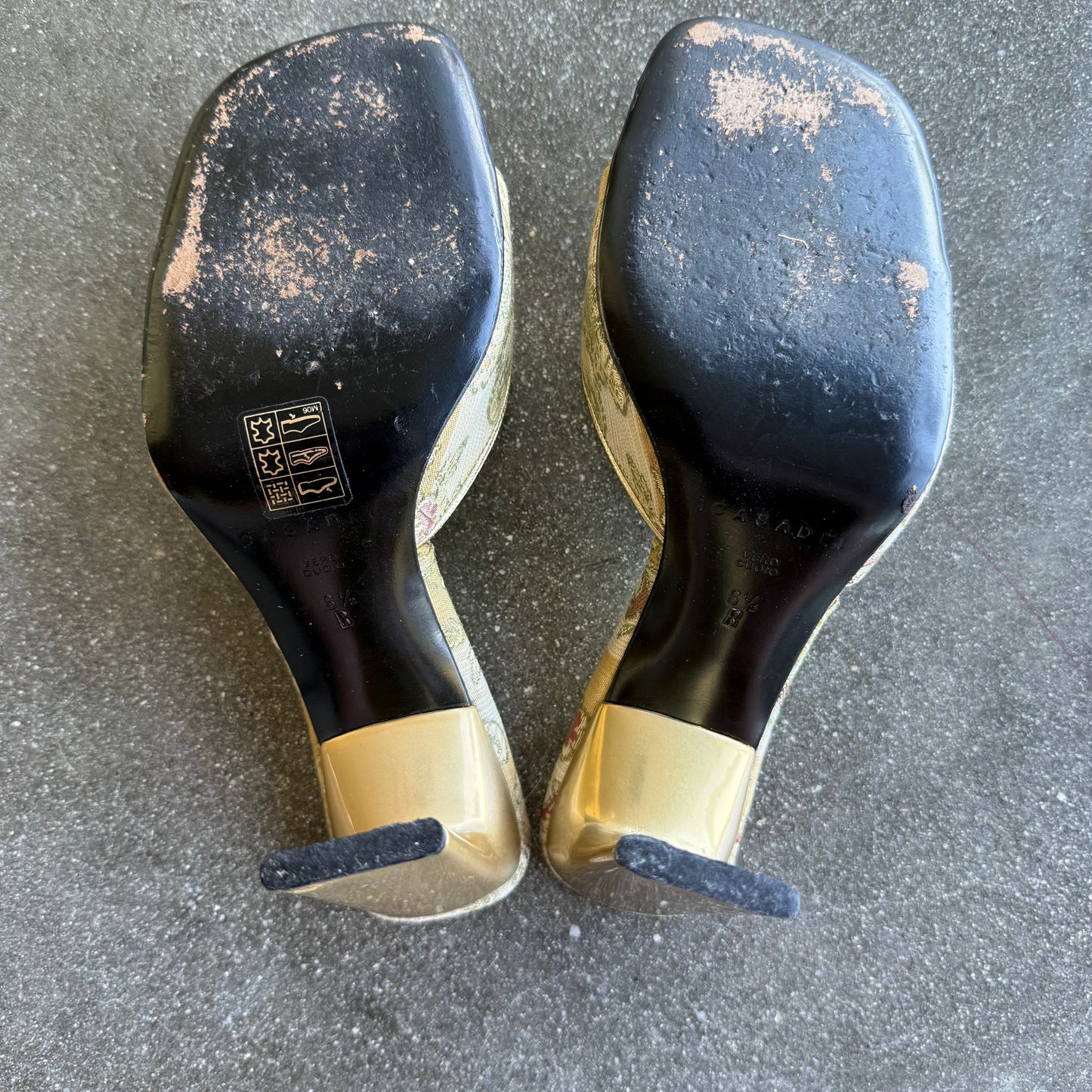 00s Casadei Jacquard Gold Mules - US 7