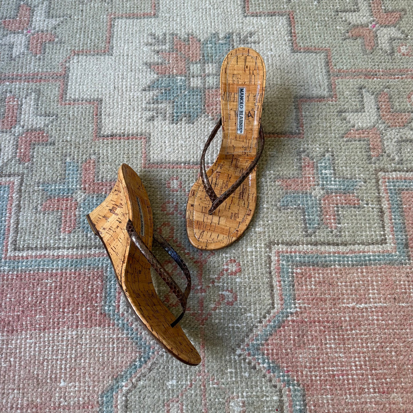 Y2K Manolo Blahnik Python Thong Wedge - US 8