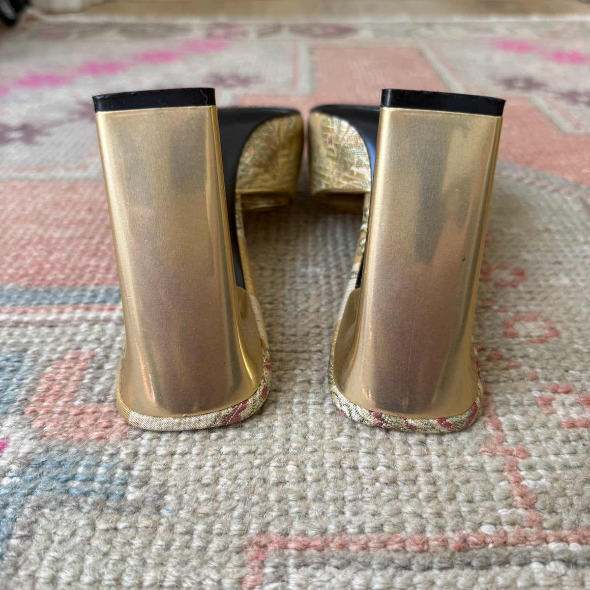 Y2K Gold Jacquard Casadei Mules - US 6.5