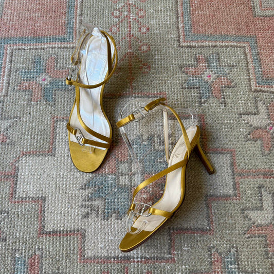 S/S2000 Galliano Dior Yellow Silk Wrap Sandals - US 6.5