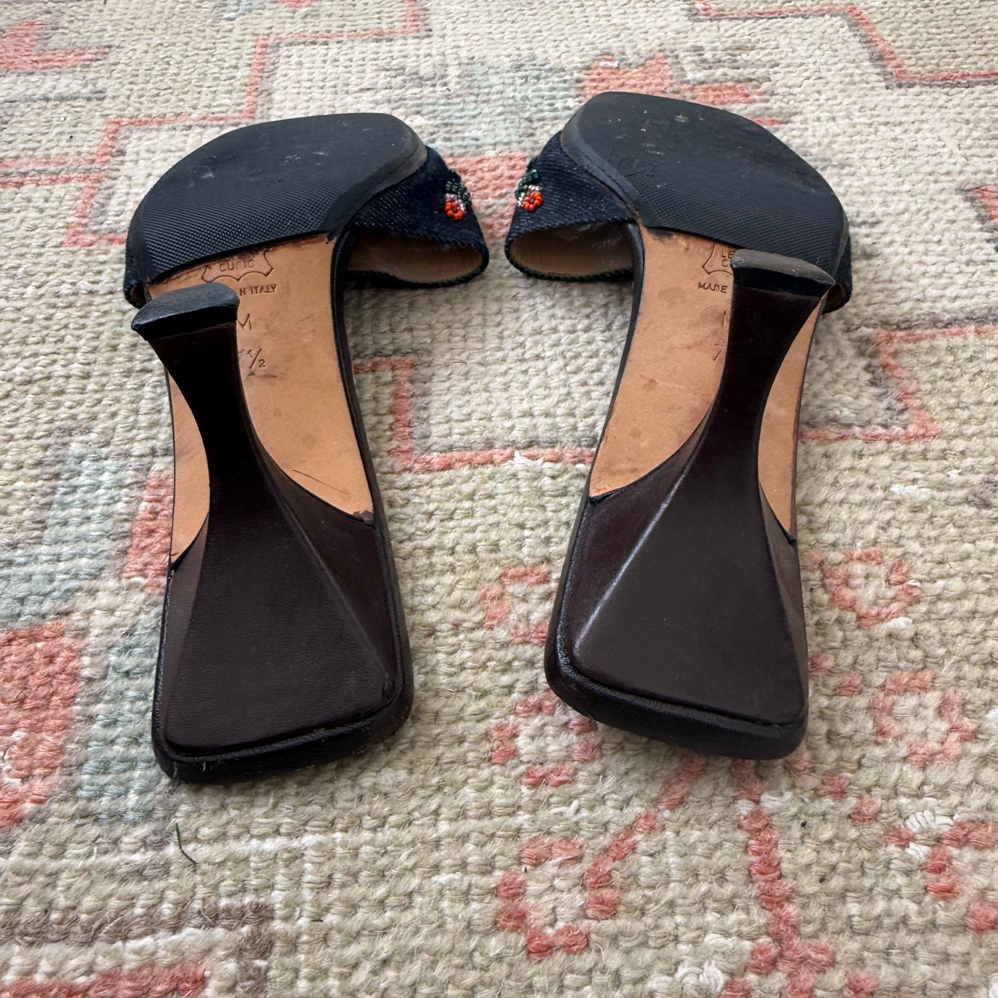 00s Fendi Denim Beaded Mules - US 8