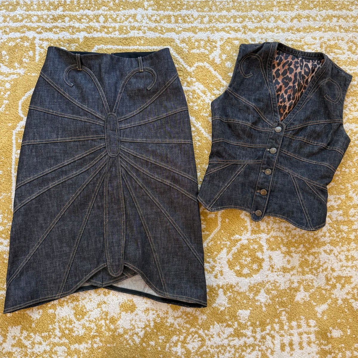 F/W2002 Dolce & Gabbana Butterfly Denim Skirt and Vest - US XS/2