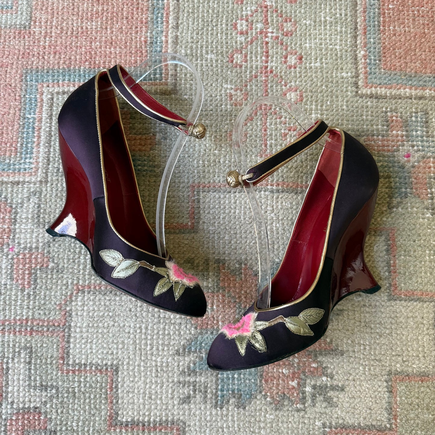 F/W2004 Tom Ford Yves Saint Laurent Silk Floral Wedges - US 7-7.5