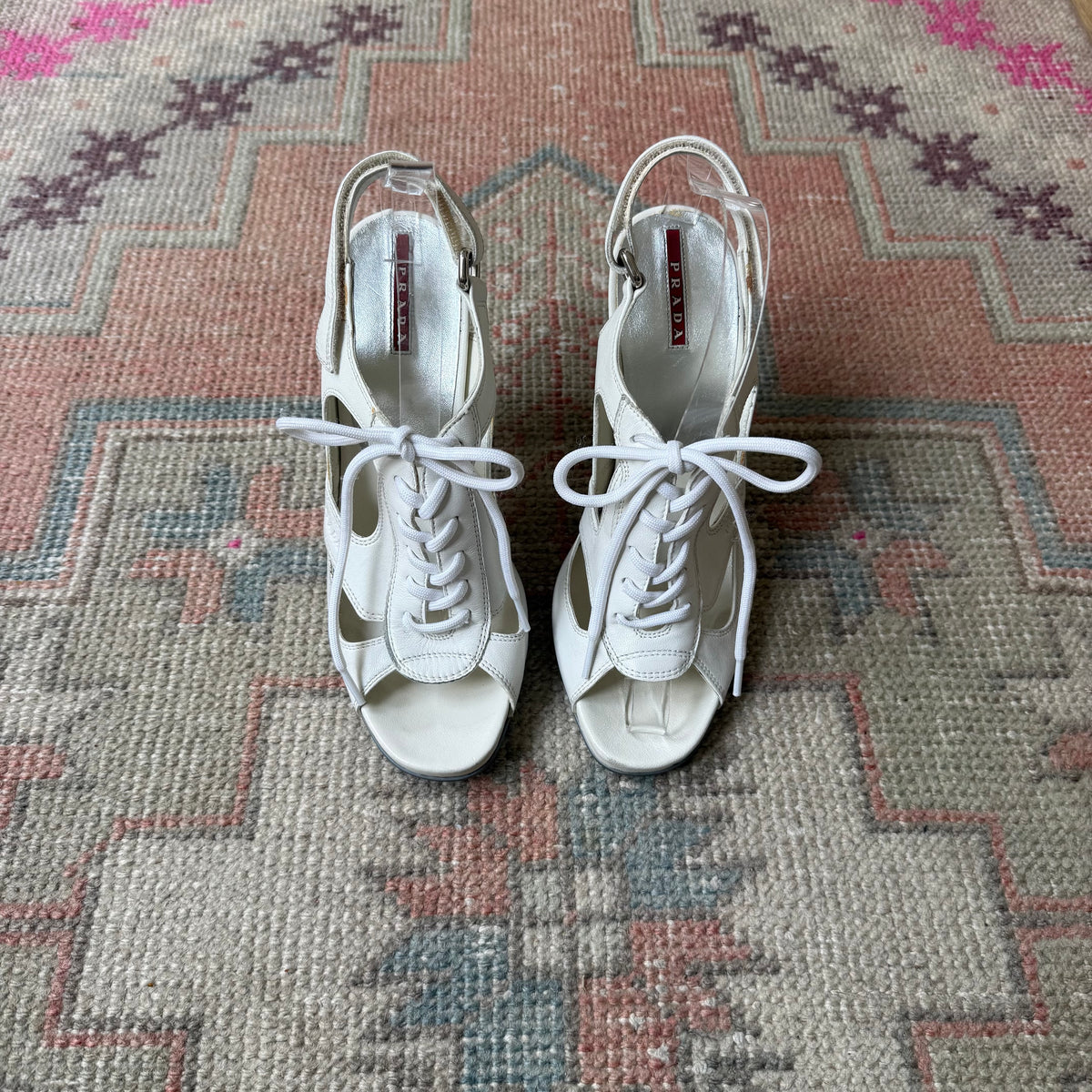 2003 Prada Sport White Sneaker Heels - US 8.5