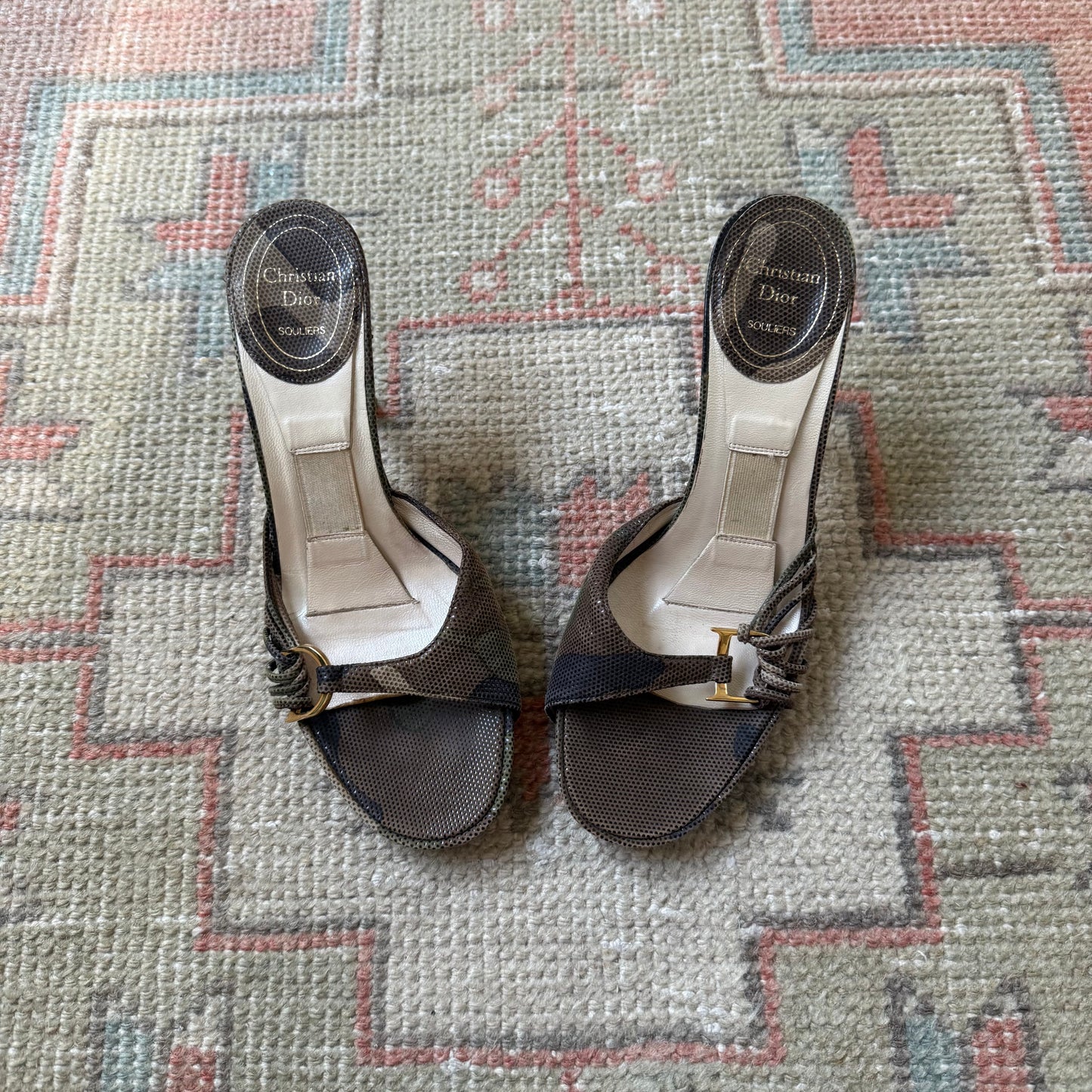 S/S2001 Galliano Dior Camo Lizard Mules - US 5-5.5