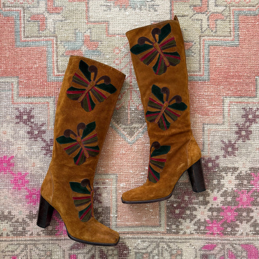 F/W2002 Dolce & Gabbana Suede Butterfly Boots - US 8