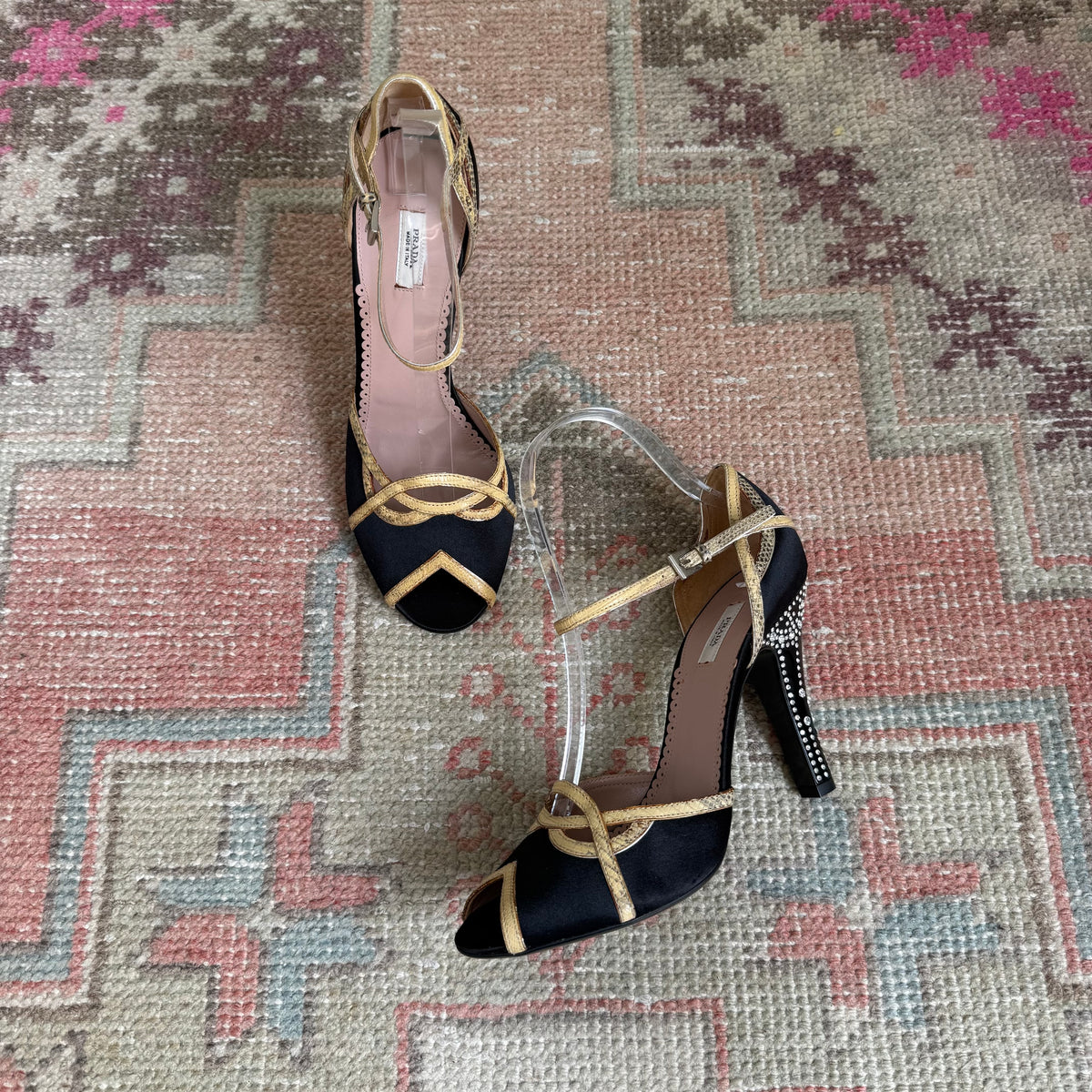 Y2K Prada Silk Satin Crystal Heels - US 7