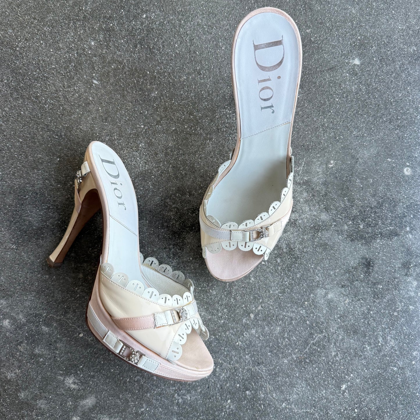 S/S2004 Galliano Dior Patent Leather Scallop Mules - US 9.5