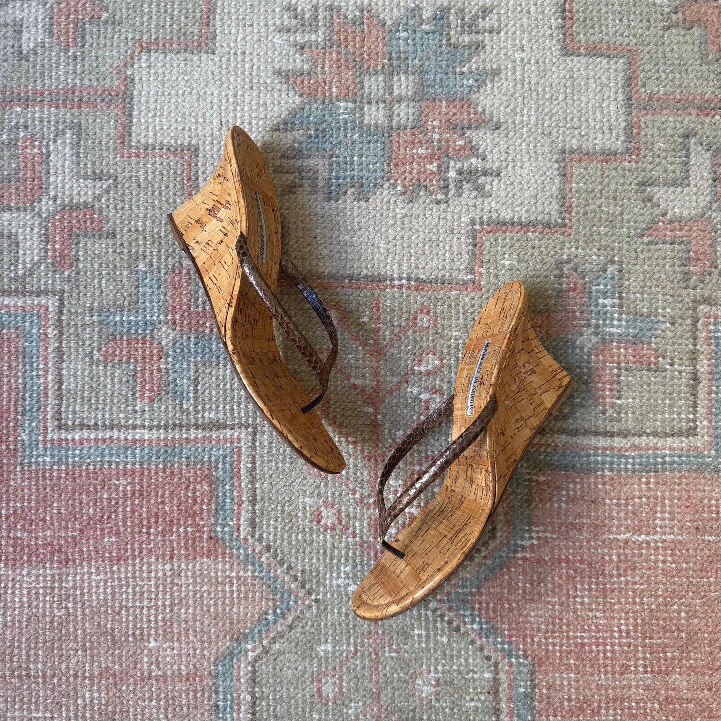 Y2K Manolo Blahnik Python Thong Wedge - US 8