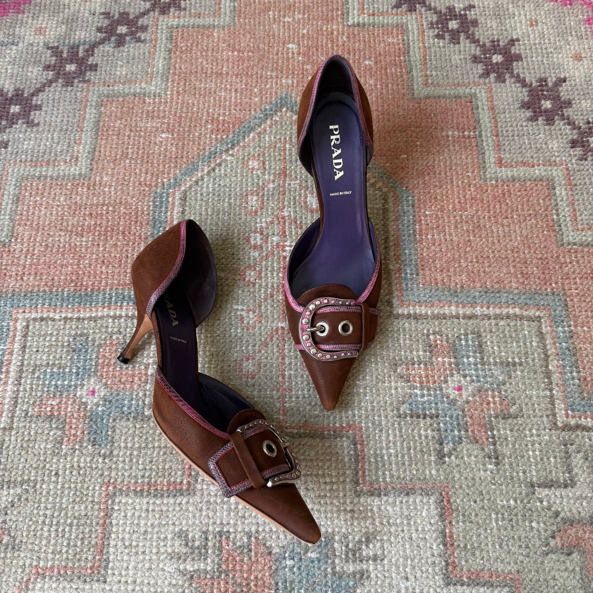 F/W2003 Prada Chocolate Buckle D’Orsay Heels - US 7