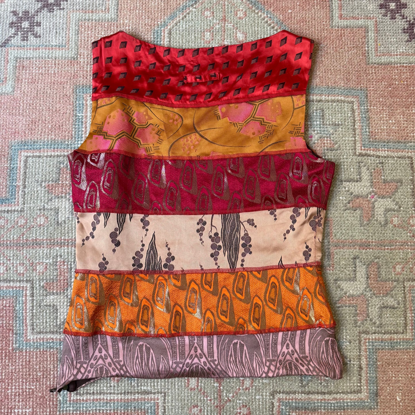 F/W2002 Jean Paul Gaultier Silk Jacquard Patchwork Top - Size M-L