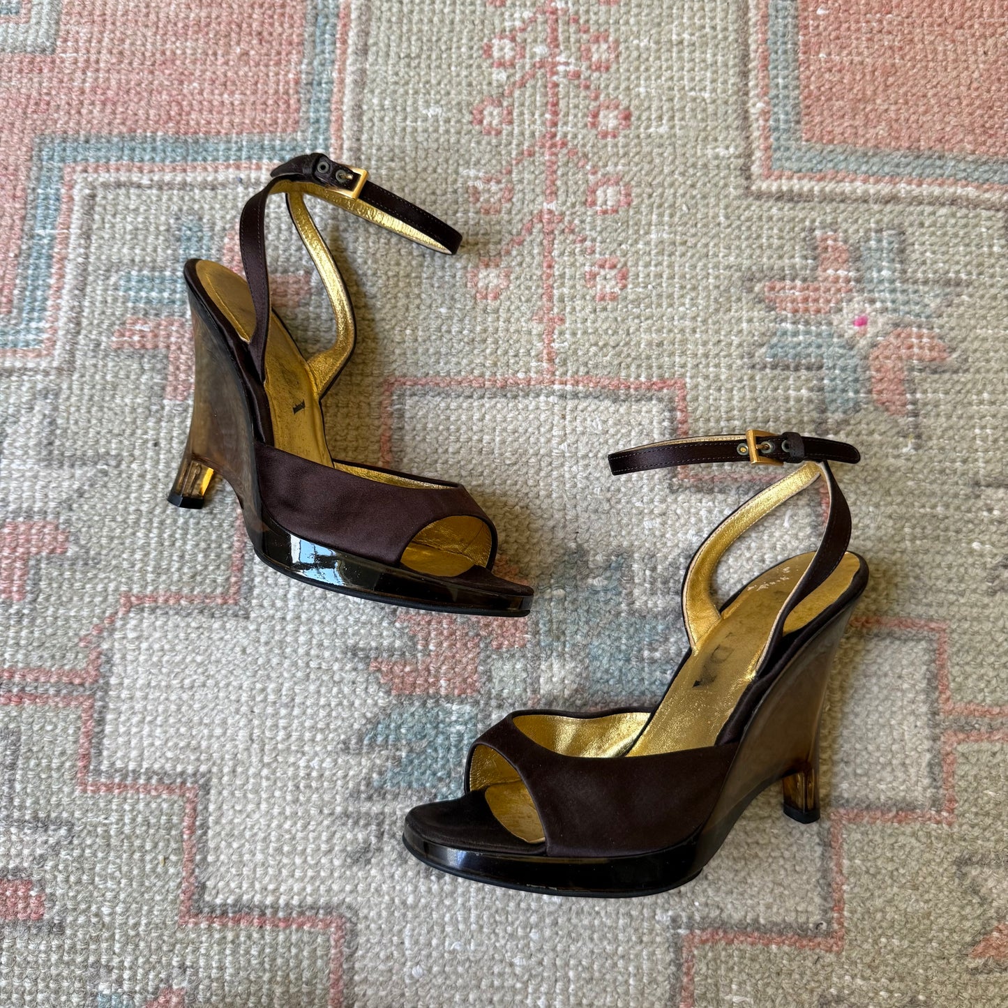 S/S1998 Prada Brown Lucite Wedges - US 7