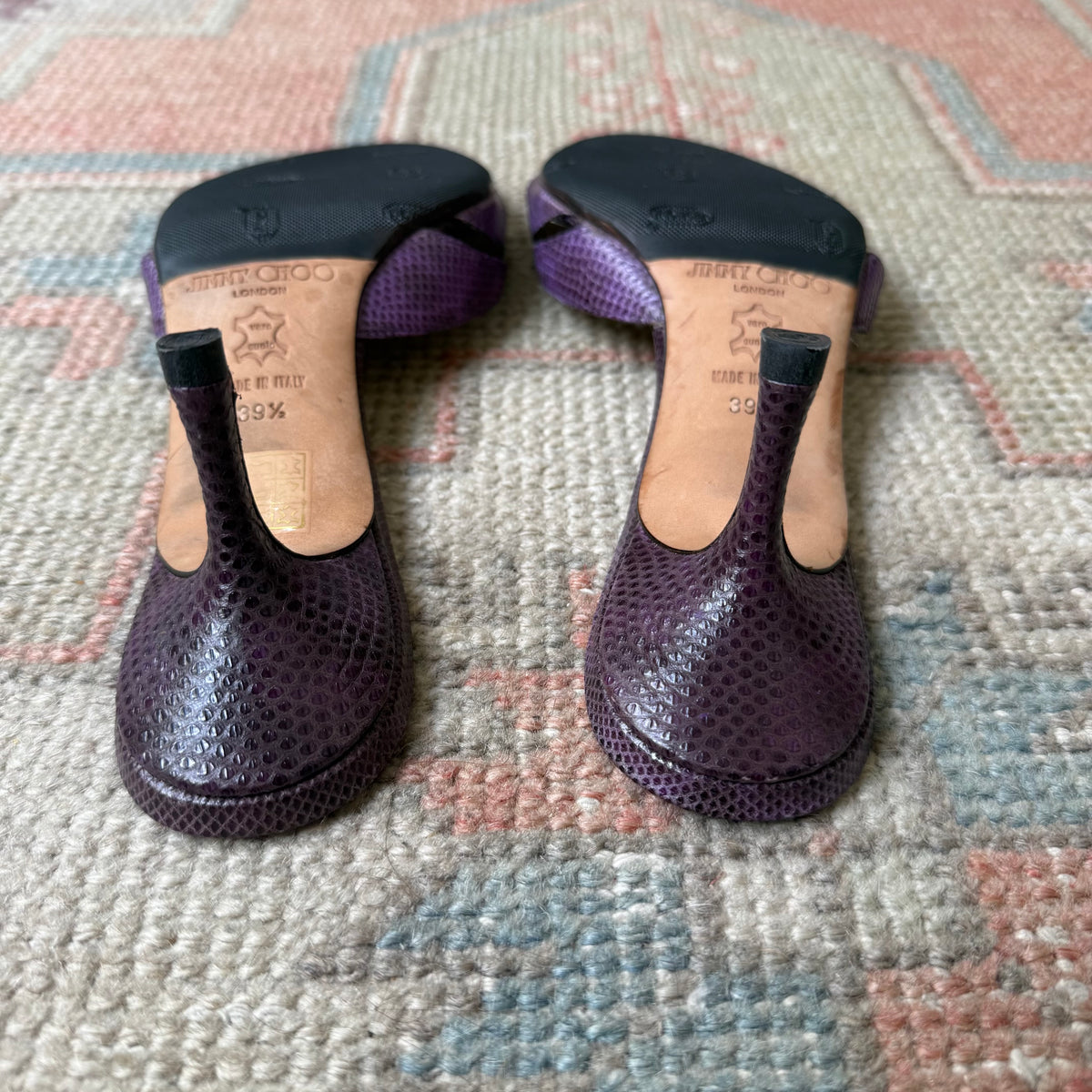 Y2K Jimmy Choo Purple Karung Bow Mules - US 9