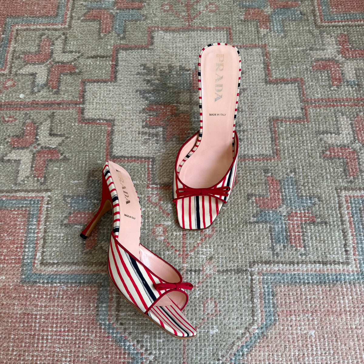 Prada Silk Striped Bow Mules - US 9.5