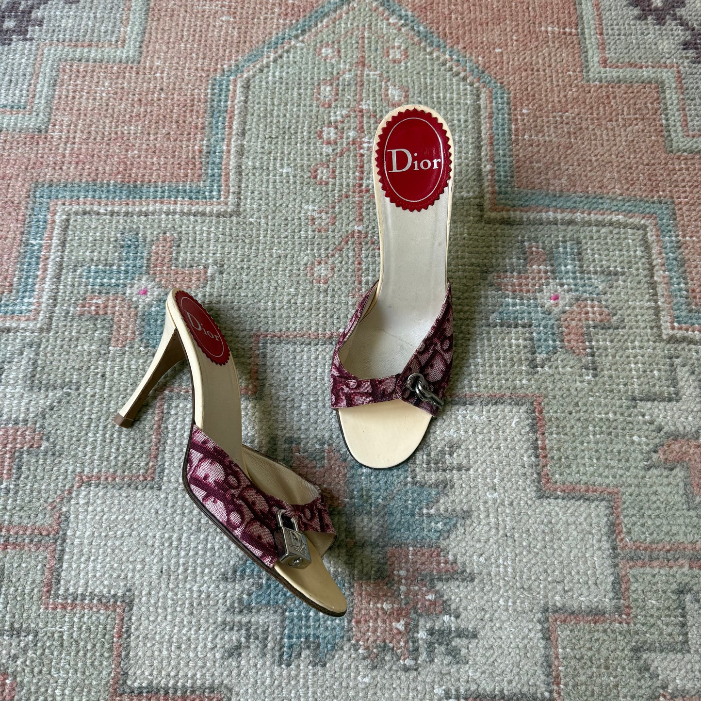 S/S2004 Galliano Dior Burgundy Lock & Key Mules - US 8