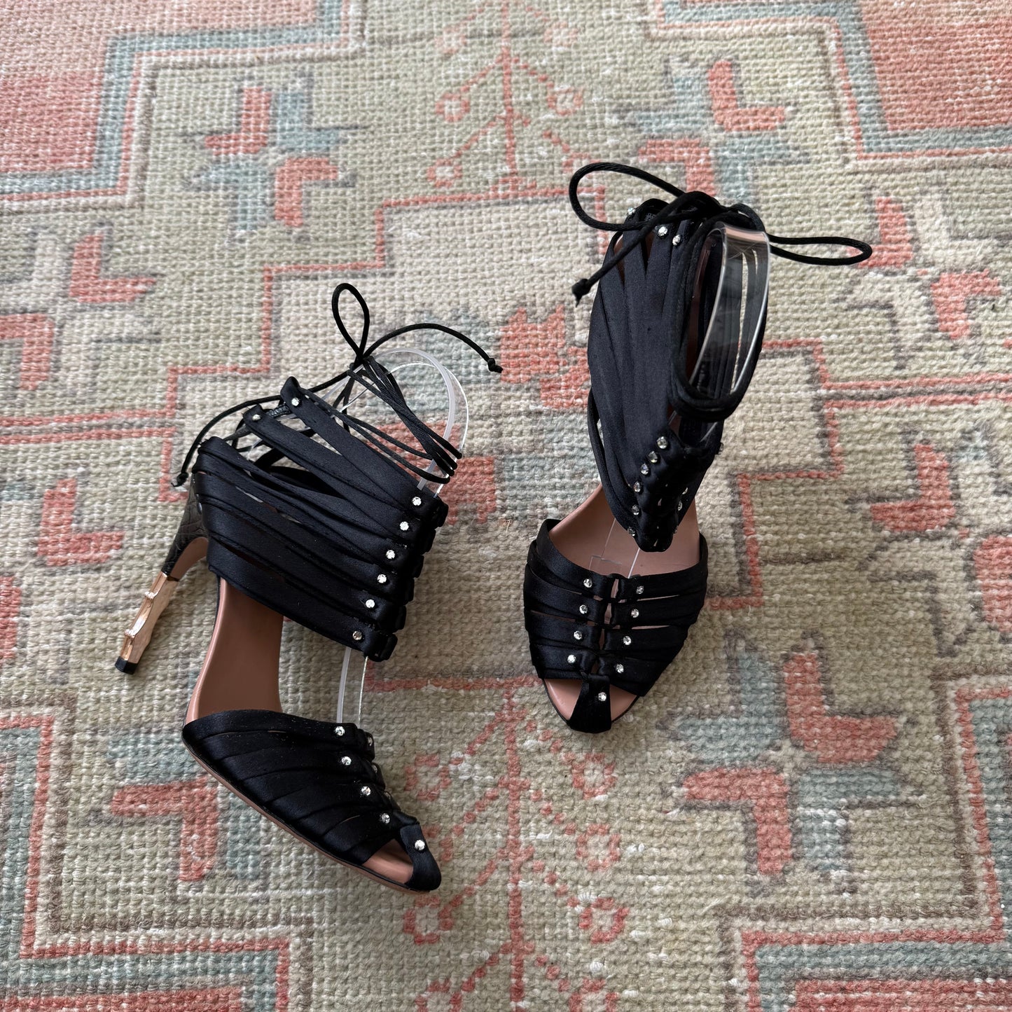 S/S2004 Tom Ford Gucci Crystal Satin Bamboo Heels - US 7