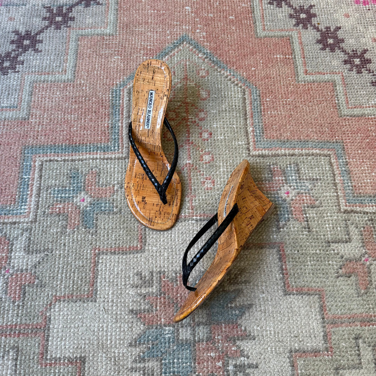 Y2K Manolo Blahnik Black Thong Wedge - US 7.5
