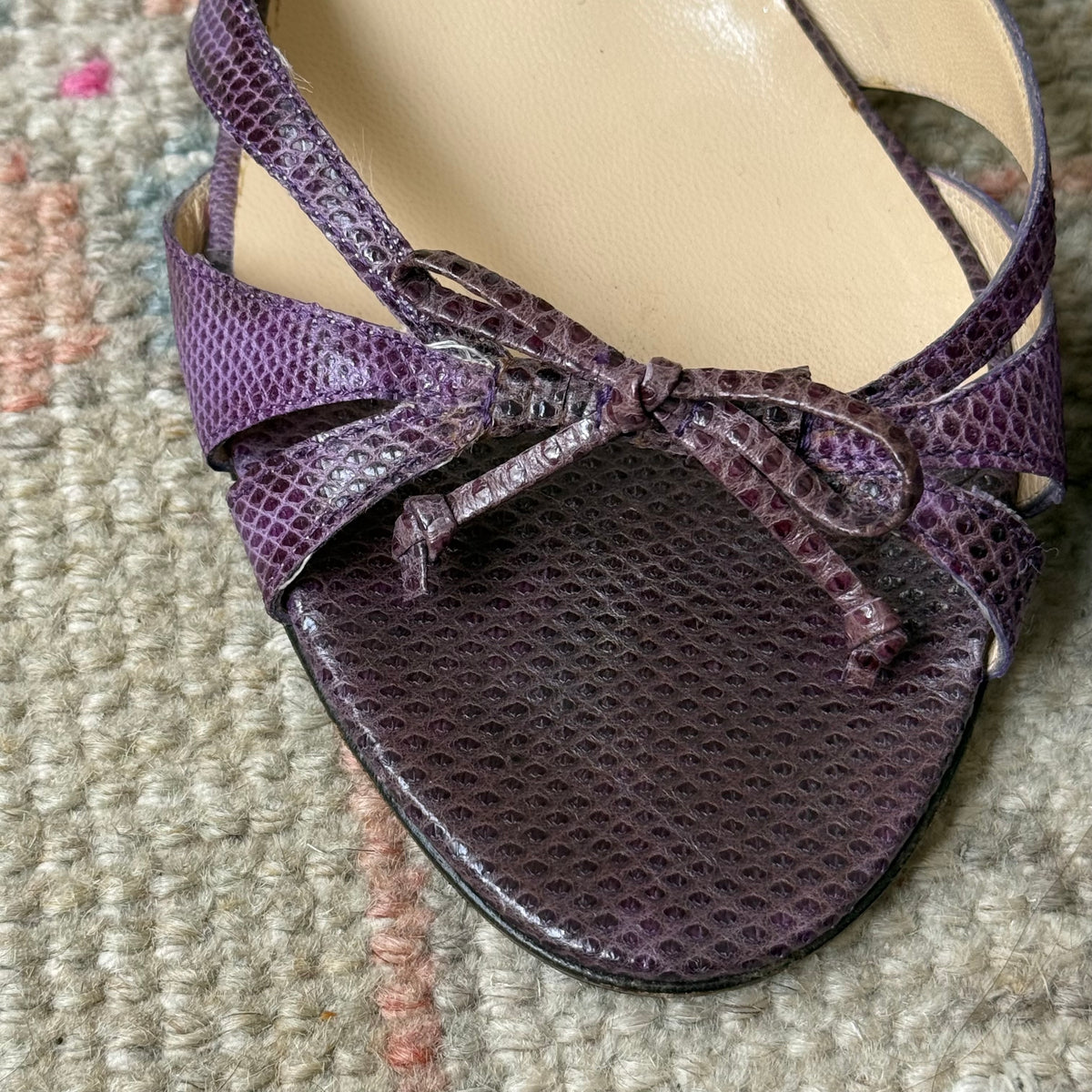 Y2K Jimmy Choo Purple Karung Bow Mules - US 9