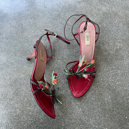 SS03 Red Prada Bouquet Strappy Red Sandals - US 5-5.5