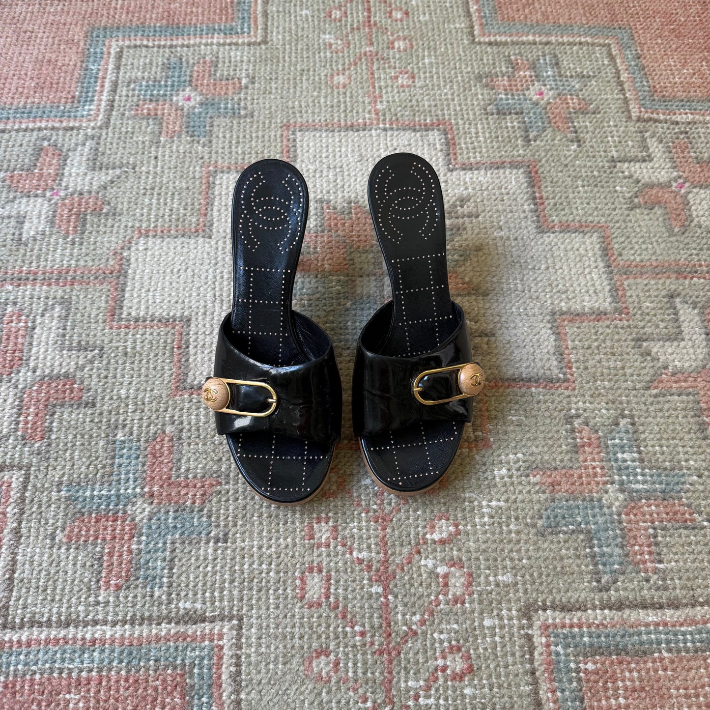 S/S2002 Chanel Black Safety Pin Mules - US 6