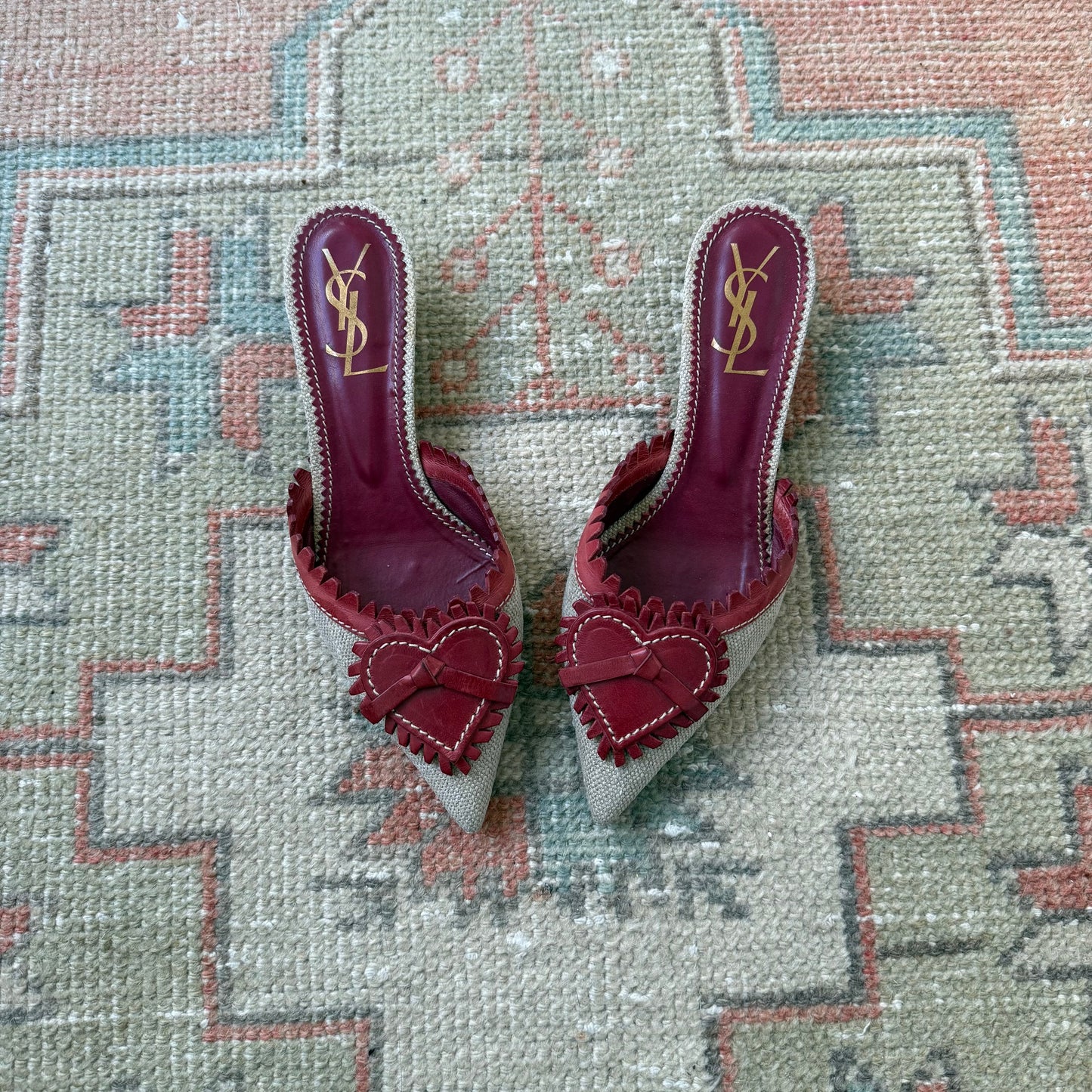 Tom Ford Yves Saint Laurent Heart Raffia Mules - US 6.5