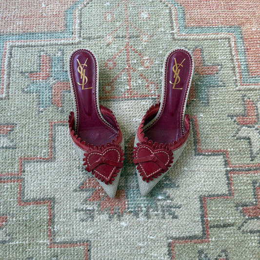 Tom Ford Yves Saint Laurent Heart Raffia Mules - US 6.5