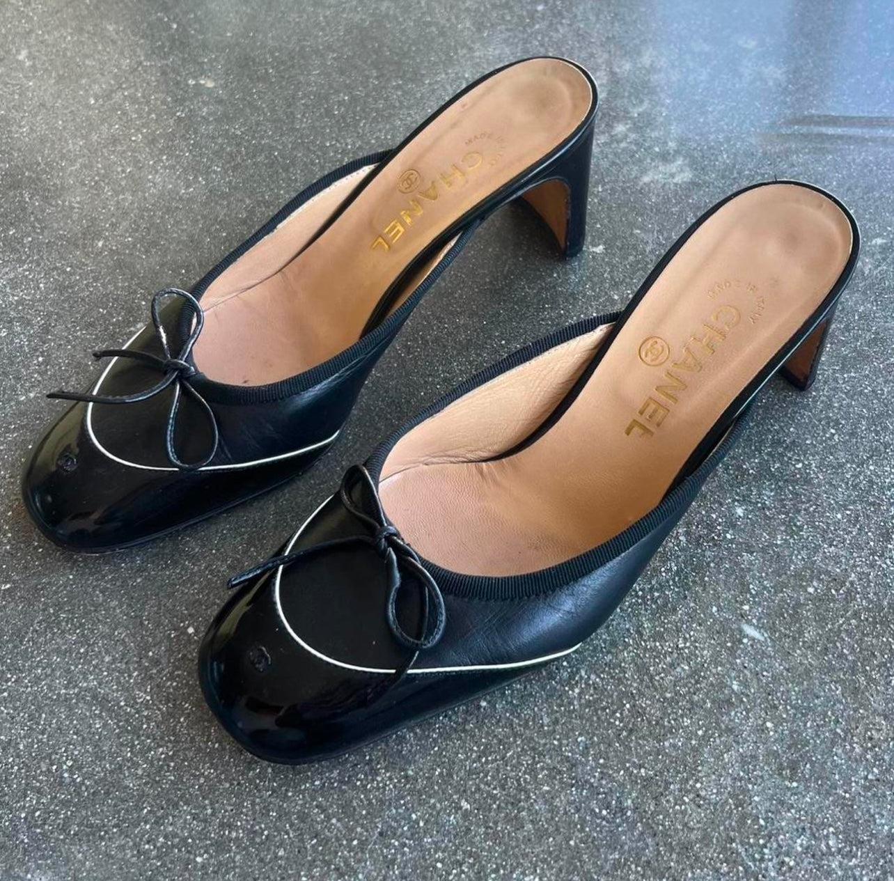 90s Black Chanel Mules - 7.5