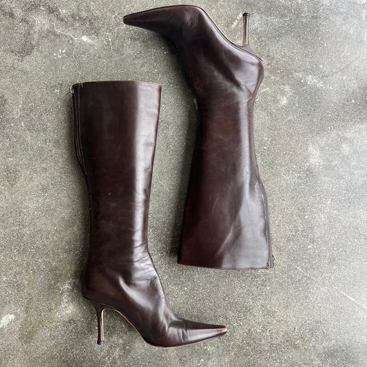 90s Espresso Brown Jimmy Choo Leather Boots - US 9.5