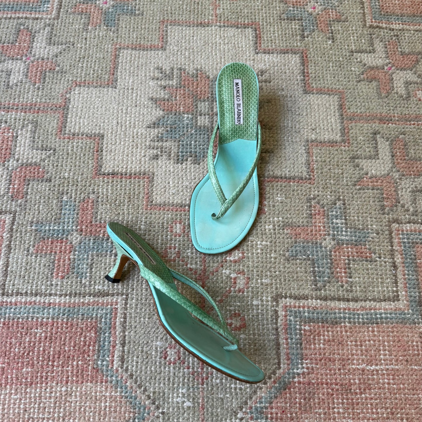 Y2K Manolo Blahnik Aquamarine Thong Sandals - US 7