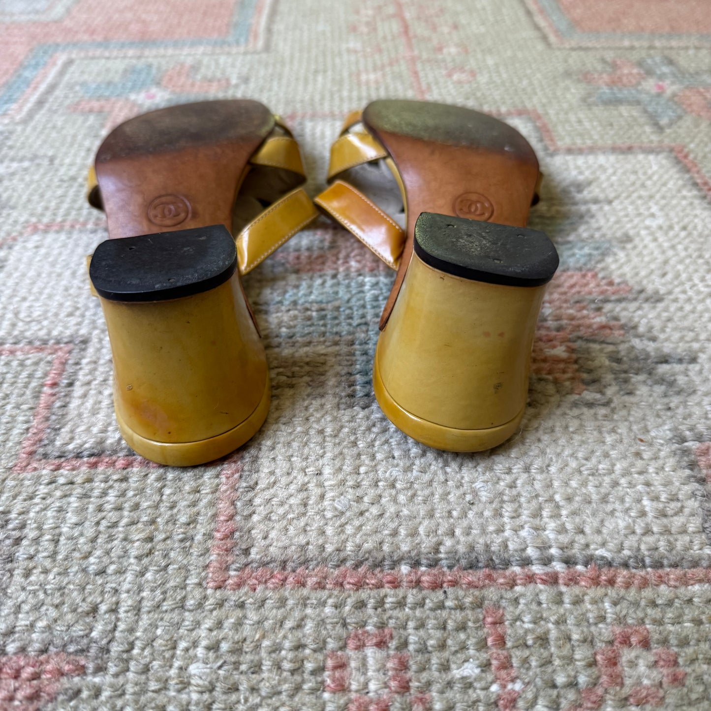 Spring 1995 Chanel Yellow Logo Sandals - US 6.5