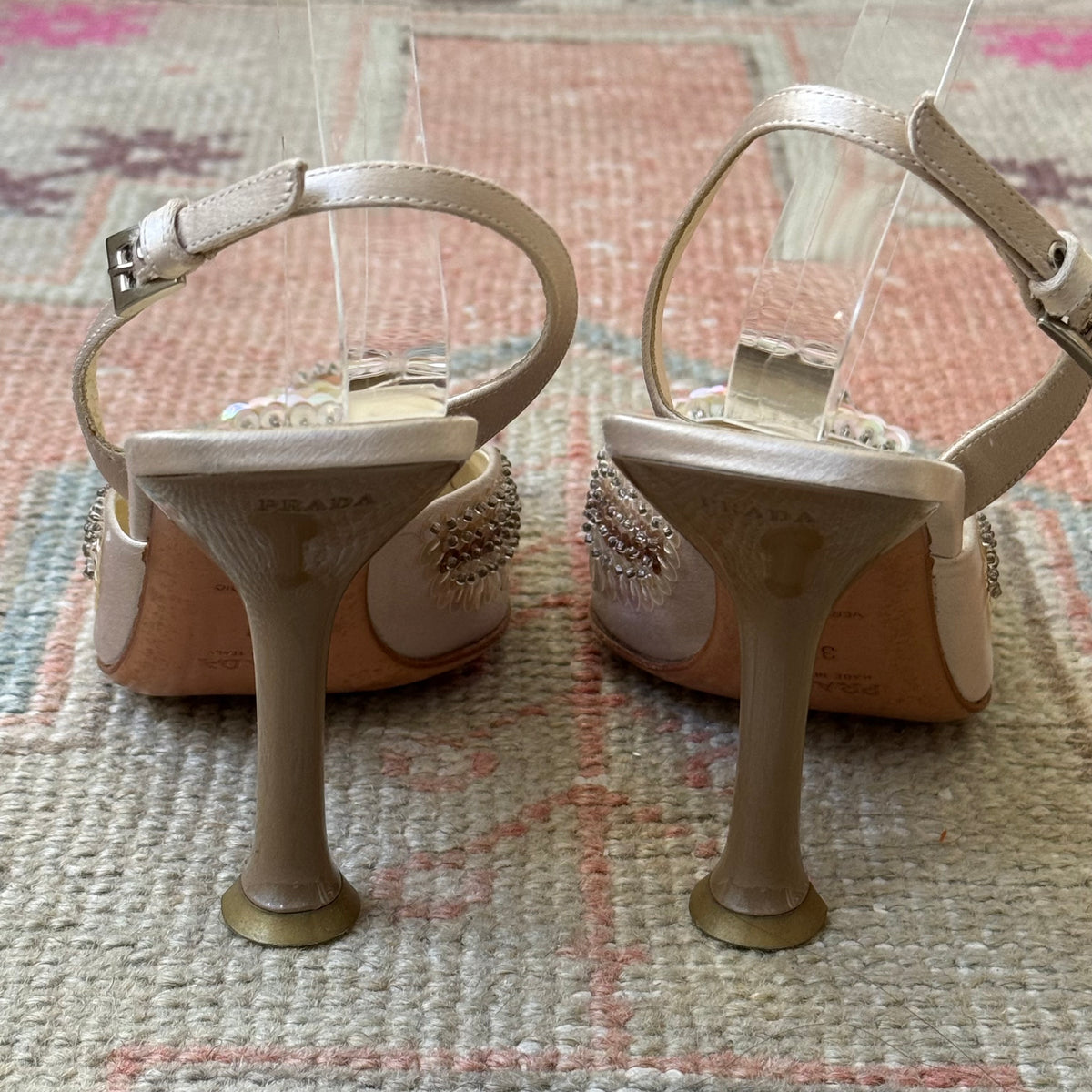 S/S1999 Prada Champagne Paillette Slingback Mules - US 7