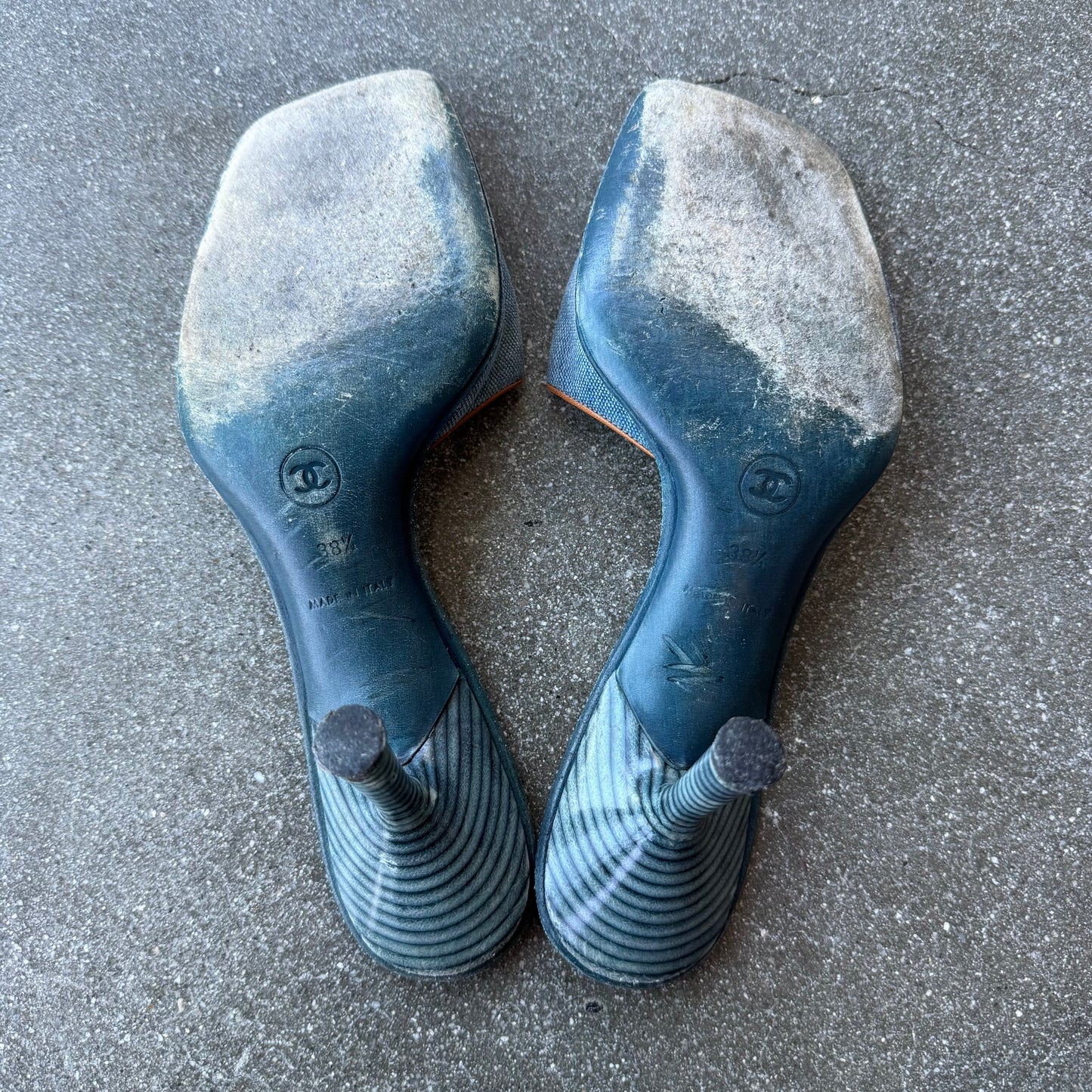 Early 00s Chanel Blue Canvas & Leather Mules - US 8