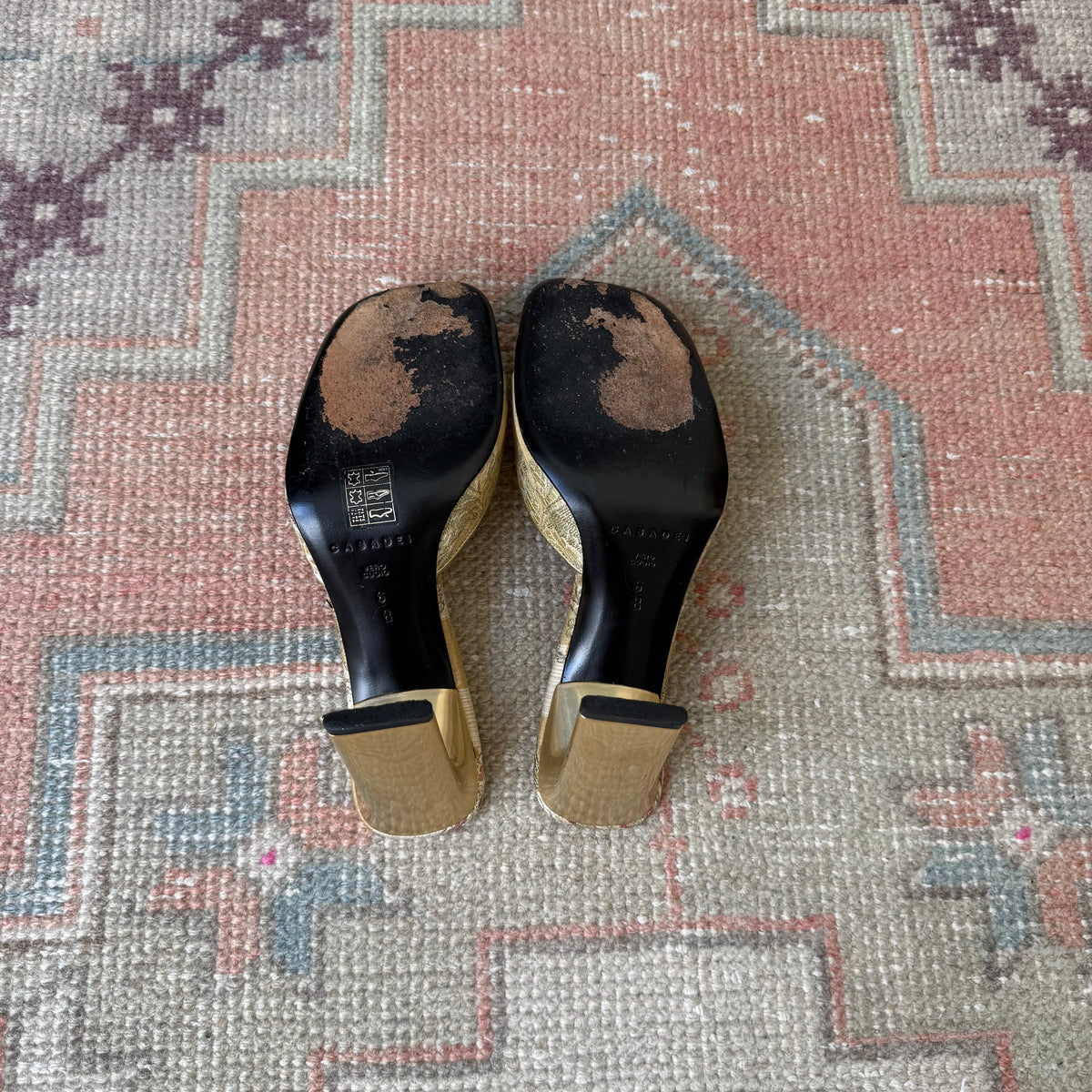 Y2K Gold Jacquard Casadei Mules - US 6.5