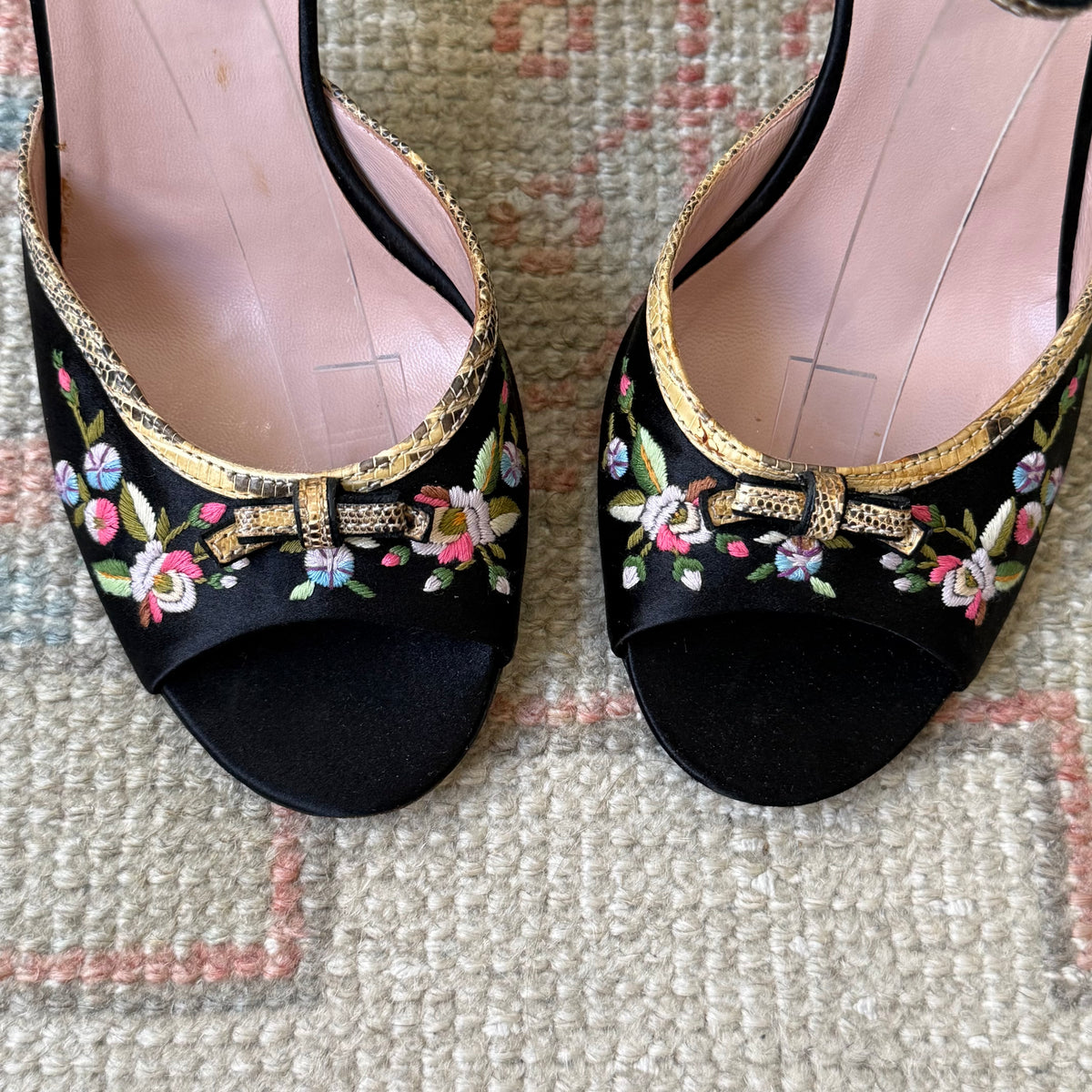Y2K Prada Silk Satin Floral Peep Toe Heels - US 7