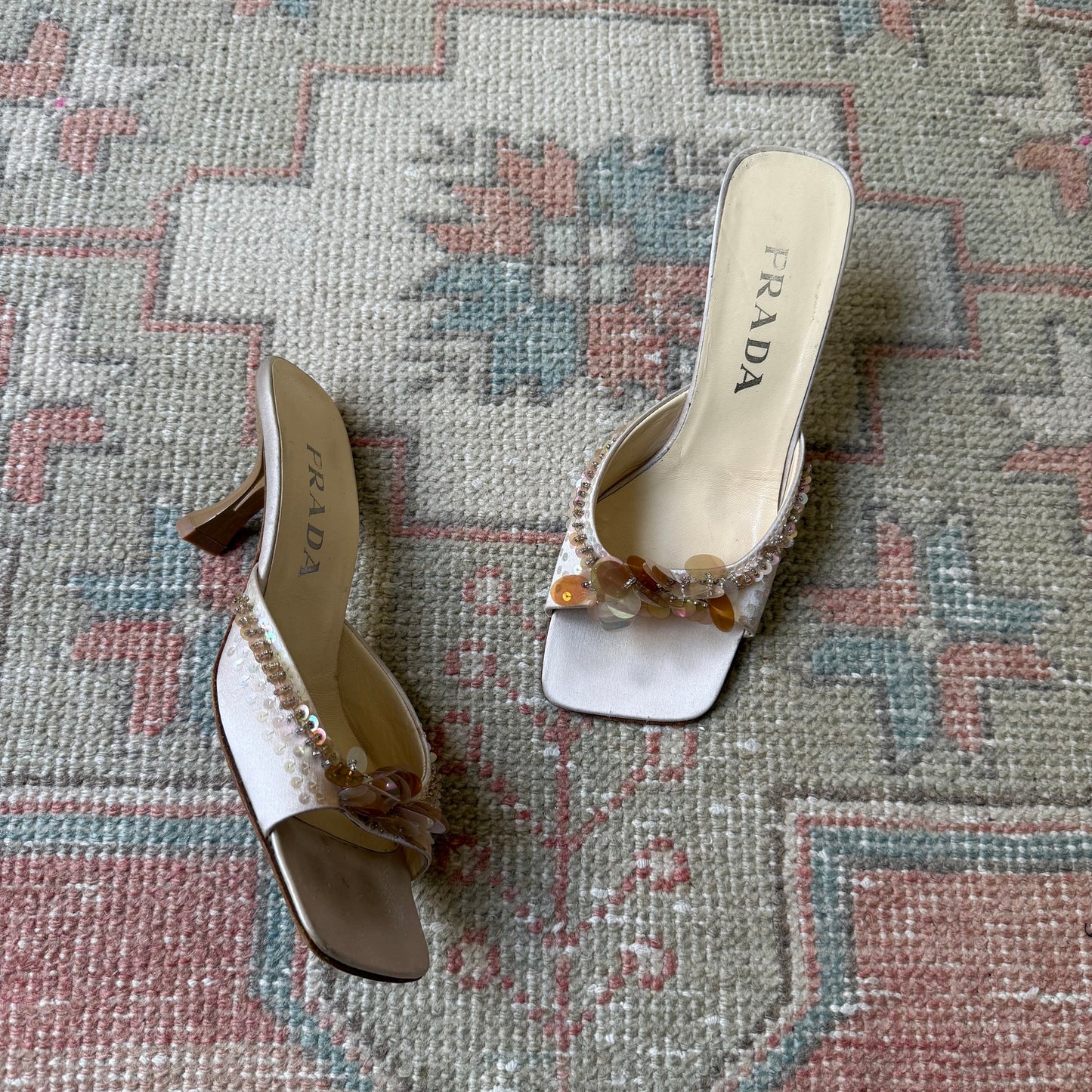 Spring 1999 Prada Silk Satin Sequin Mules - US 7.5
