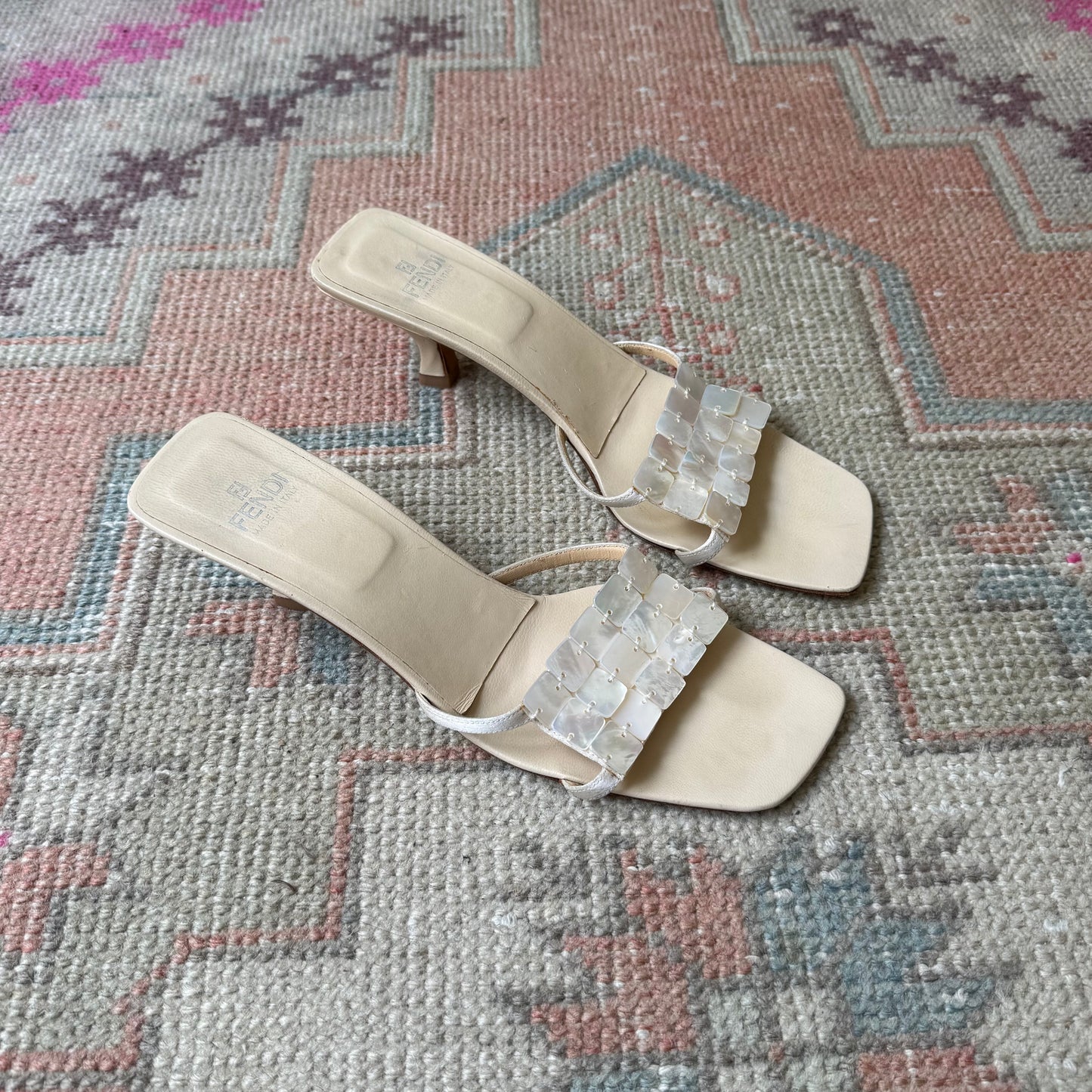 S/S2000 Fendi Cream Mother of Pearl Sandals - US 9-9.5