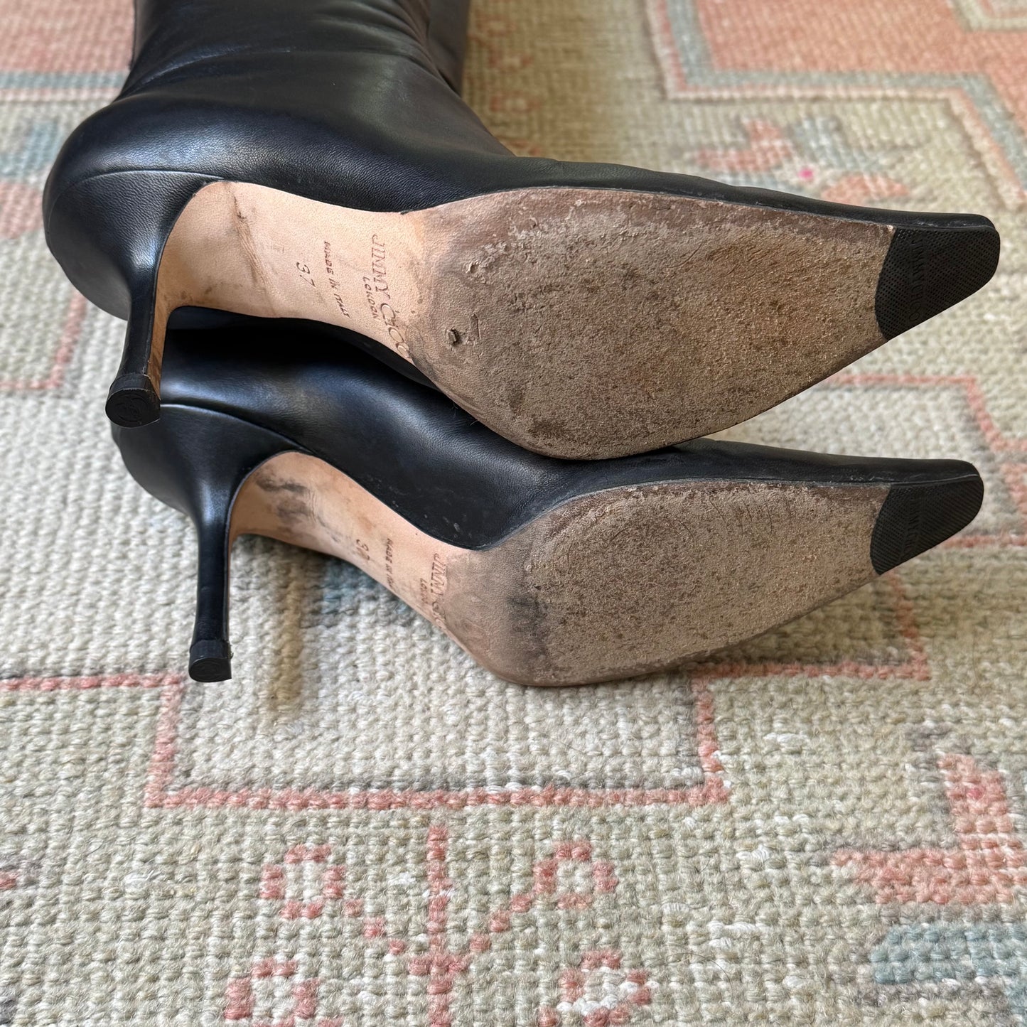 Jimmy Choo Black Leather Kid Boots - US 6
